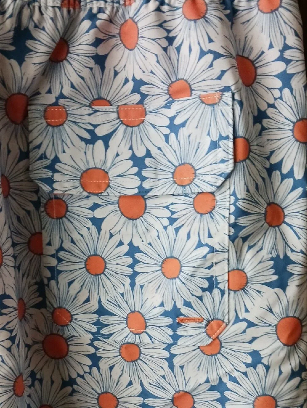 NEW!! Goodfellow & Co Light Blue Daisy-Print Swim Shorts with Orange Centers